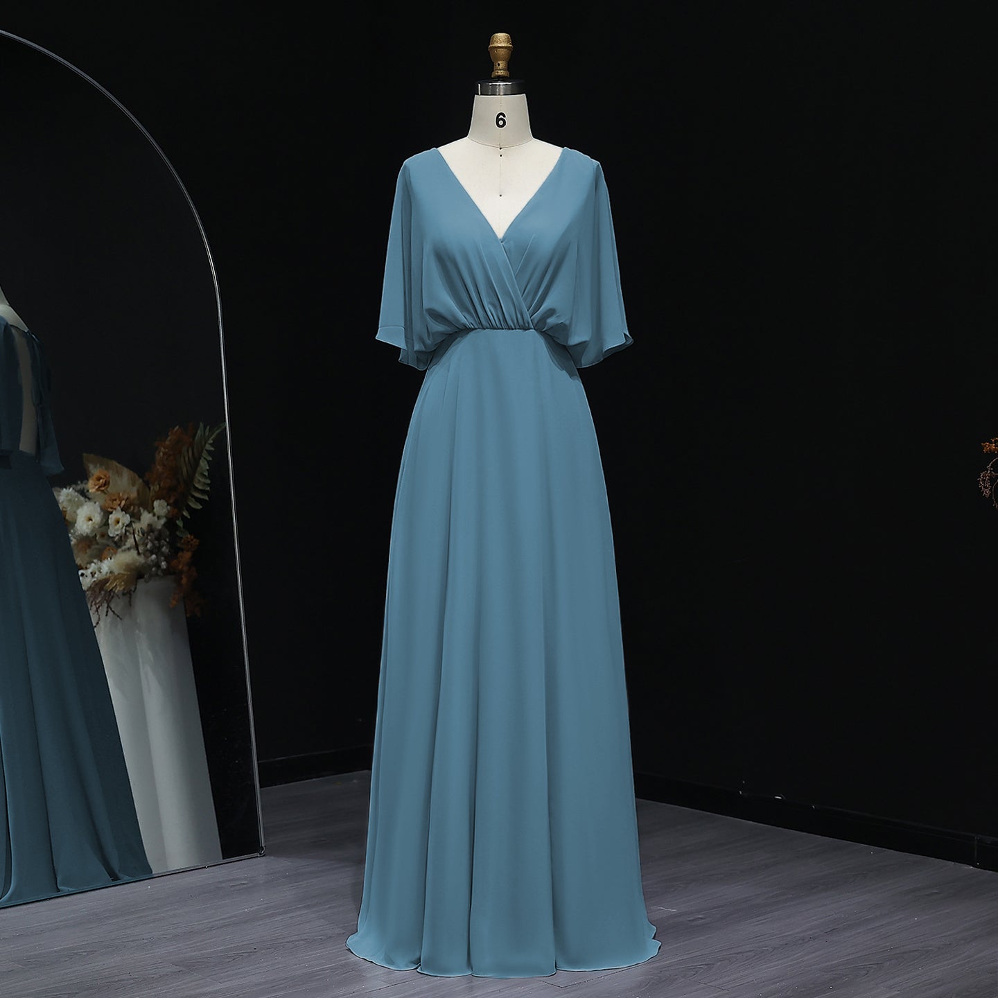 Simplify V Neck Chiffon A-Line Bow Bridesmaid Dress BS010