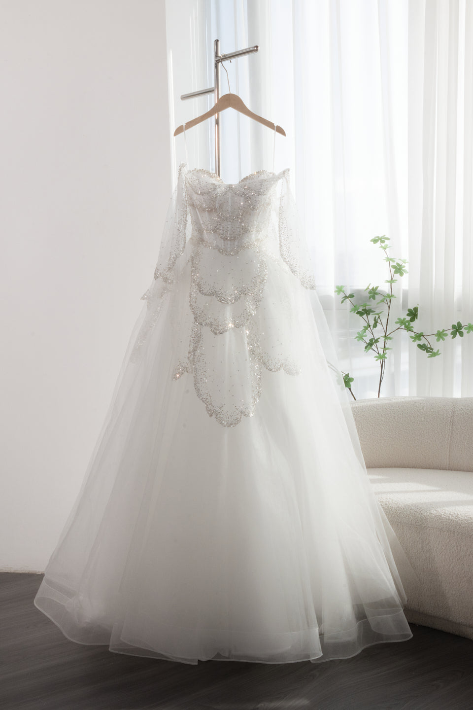 Mint Green Beaded Tulle Sweetheart Ball Gown Prom Dress SS215 Sheer Fairy
