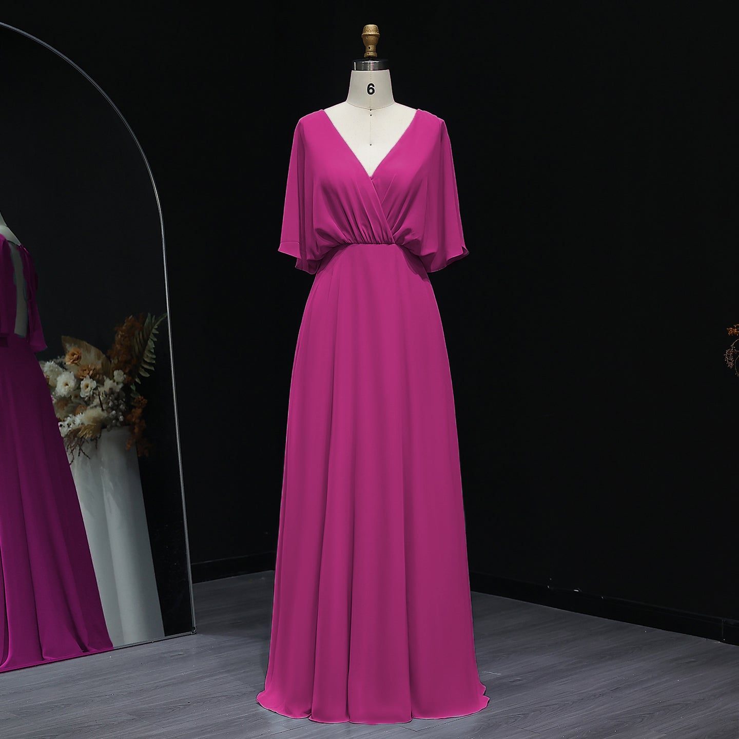 Simplify V Neck Chiffon A-Line Bow Bridesmaid Dress BS010