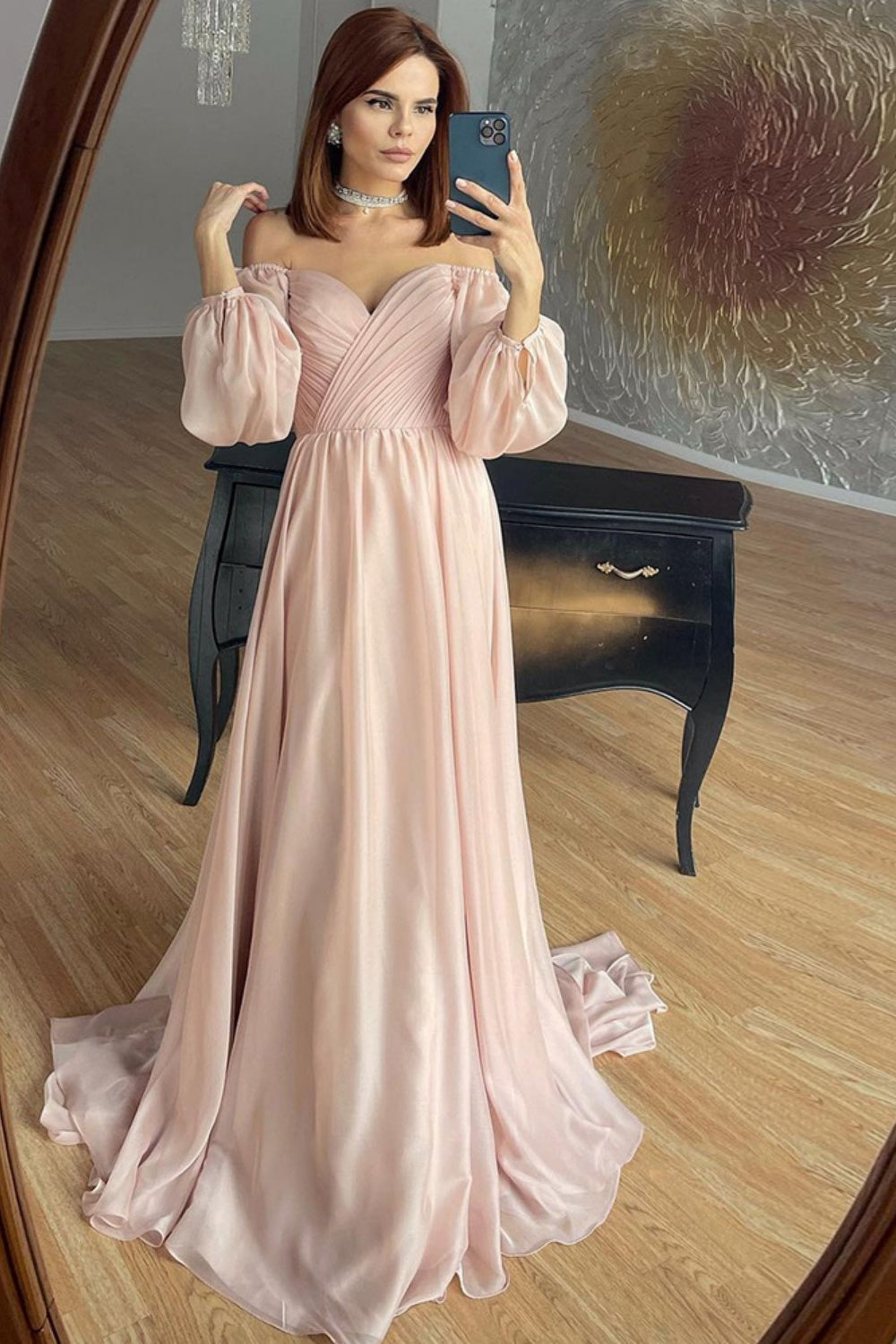 Elegant Off Shoulder White Chiffon Evening Dress SF360 Sheer Fairy