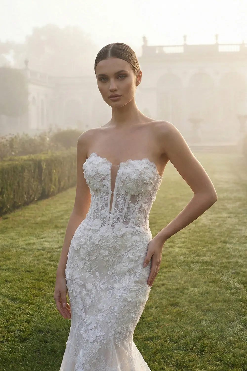 Off White Strapless Mermaid Lace Wedding Dress SW644 Sheer Fairy