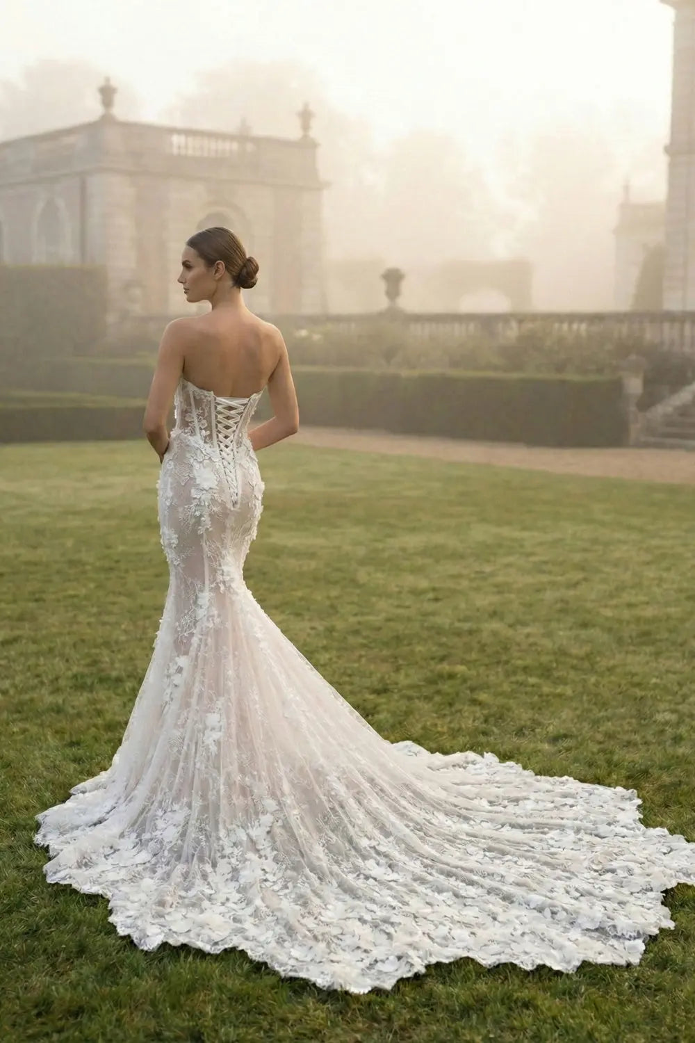 Off White Strapless Mermaid Lace Wedding Dress SW644 Sheer Fairy