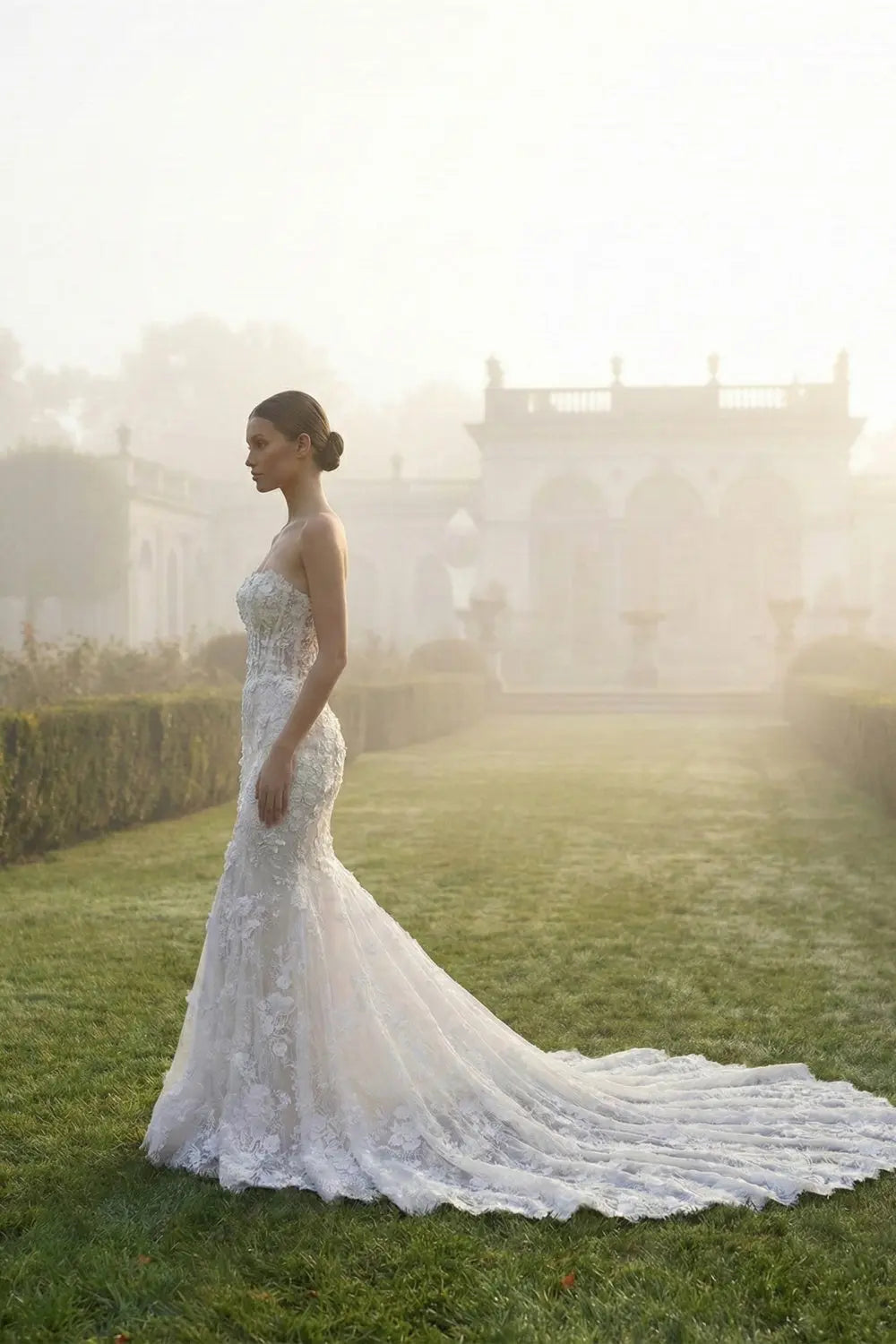 Off White Strapless Mermaid Lace Wedding Dress SW644 Sheer Fairy