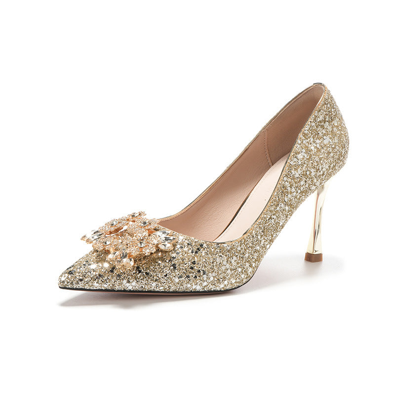 Silver Crystal Pearl Pointed High Heels HH003