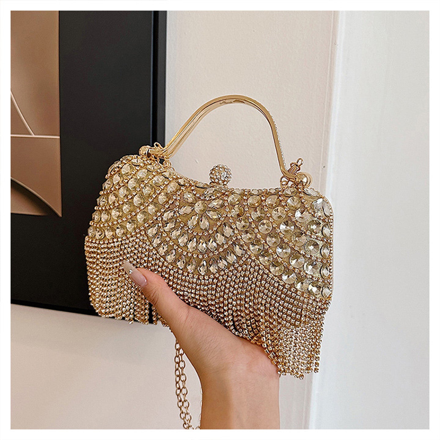 Rhinestone Tassel Handheld Shoulder Bag HB003