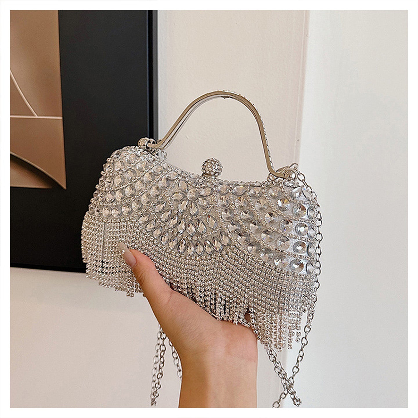 Rhinestone Tassel Handheld Shoulder Bag HB003