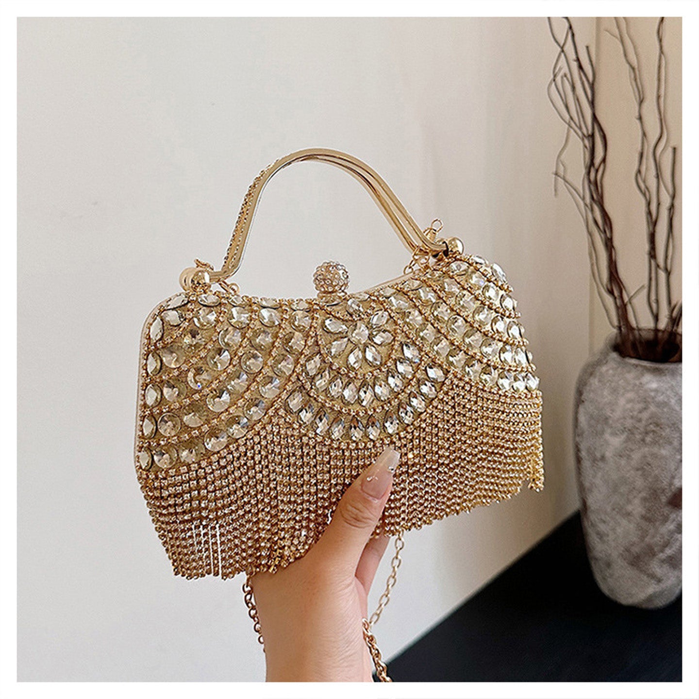 Rhinestone Tassel Handheld Shoulder Bag HB003