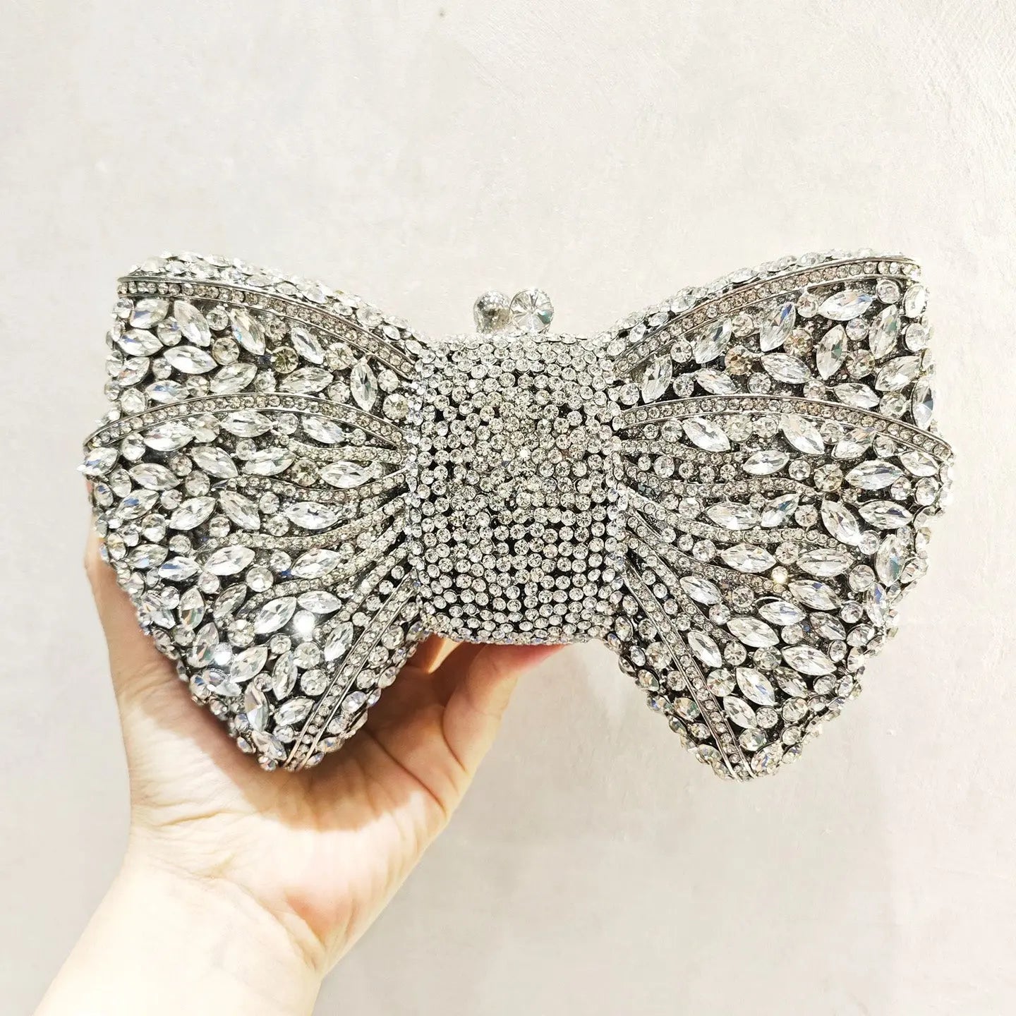 Beaded Bow Clutch Statement Evening Purse for Formal Events HB015 Sheer Fairy