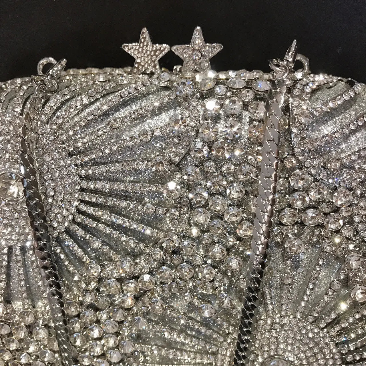 Silver Crystal Starburst Clutch Rhinestone Evening Purse HB021 Sheer Fairy