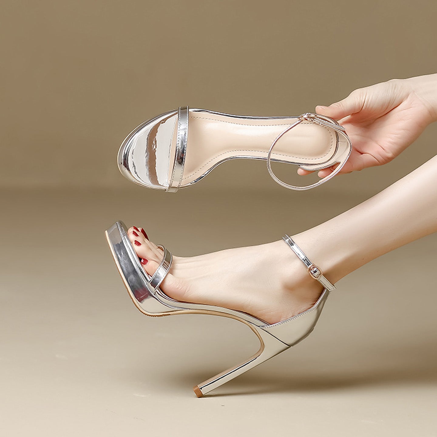 Nude Ankle Strap High Heels HH001