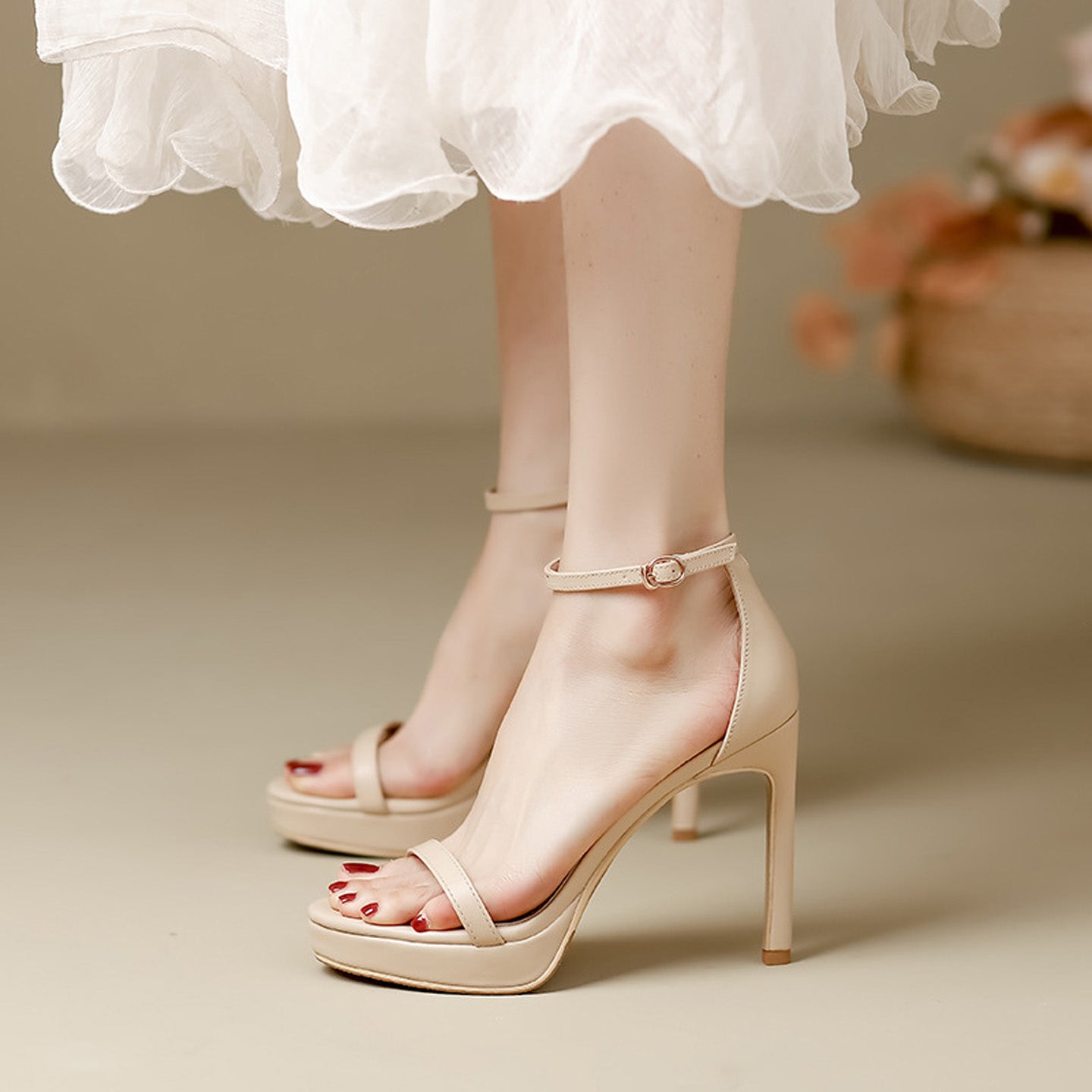 Nude Ankle Strap High Heels HH001