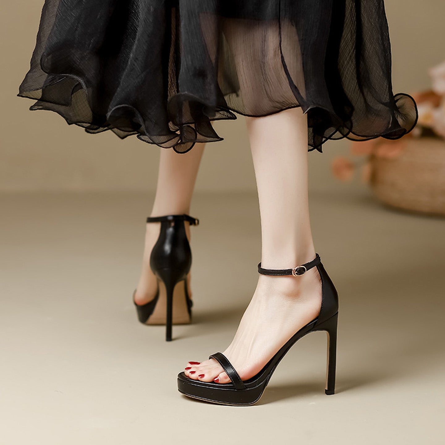 Nude Ankle Strap High Heels HH001