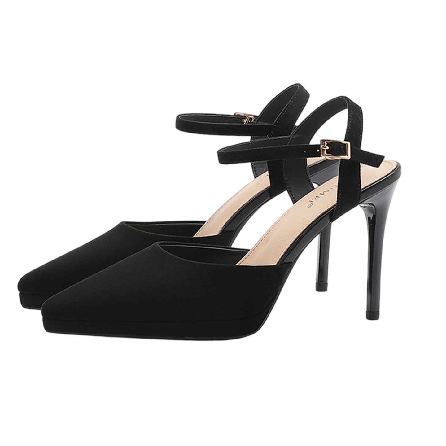 Classic Black Ankle Strap Pointed Toe High Heels HH004