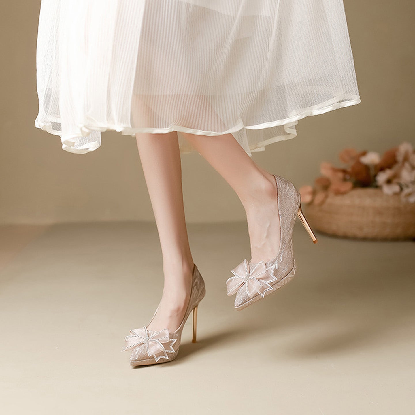 Rhinestone Bow French High Heel HH010