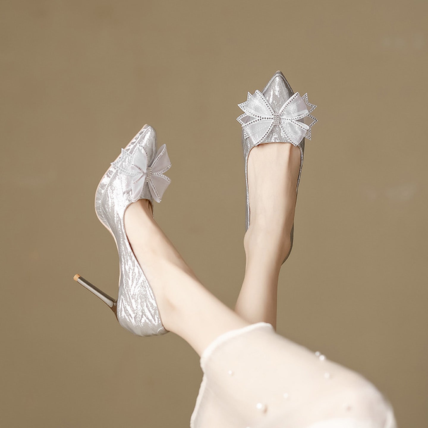 Rhinestone Bow French High Heel HH010