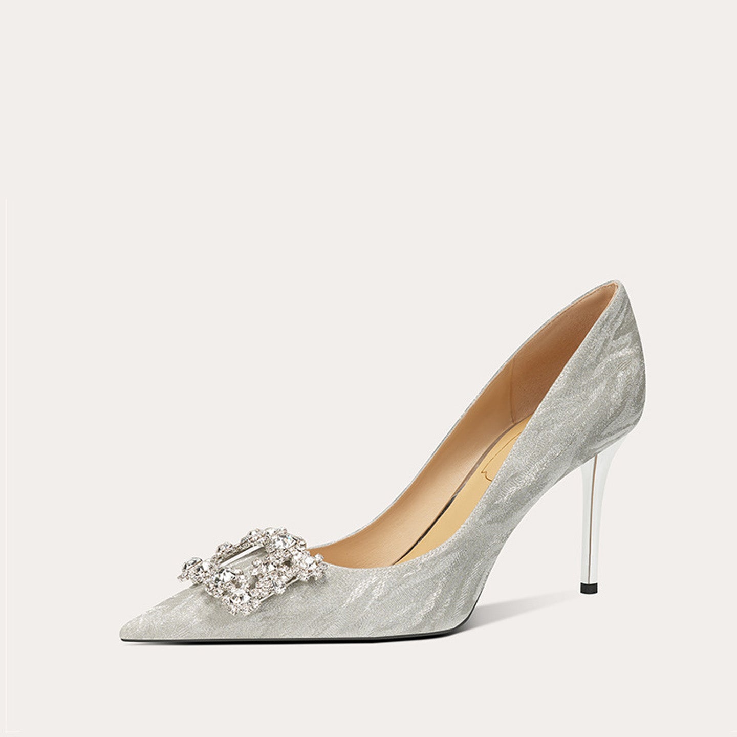 French Square Rhinestone Sheepskin High Heel HH019