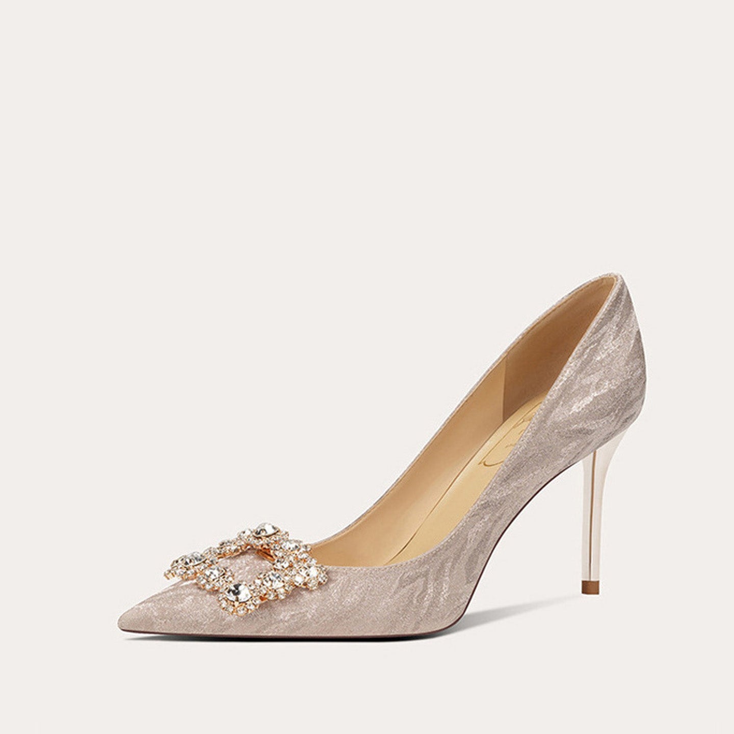 French Square Rhinestone Sheepskin High Heel HH019