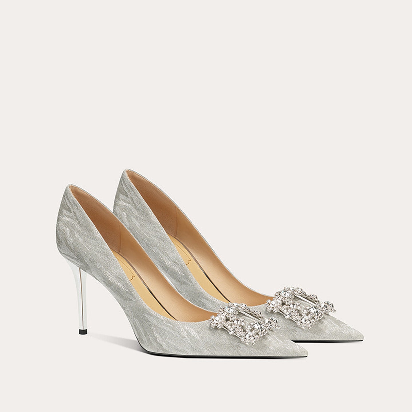 French Square Rhinestone Sheepskin High Heel HH019