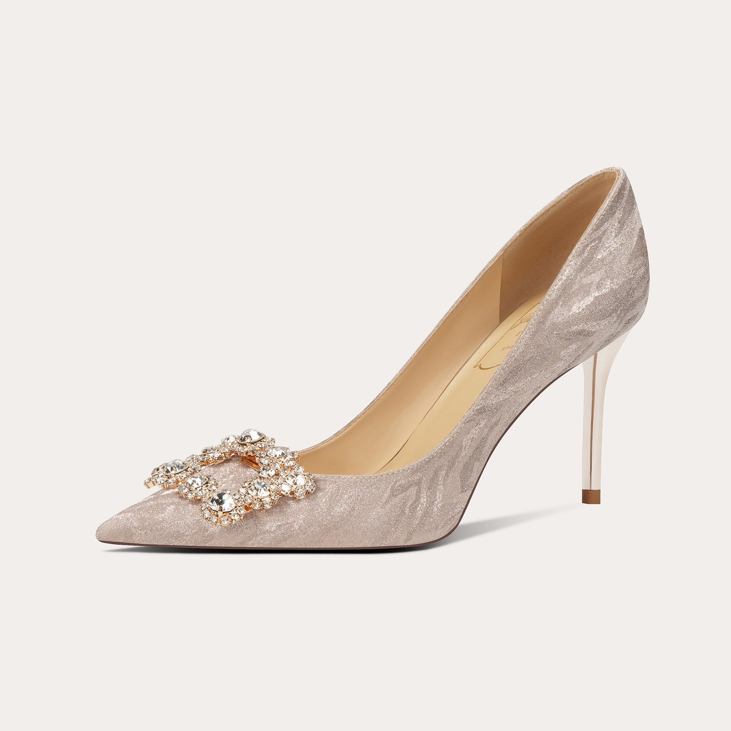 French Square Rhinestone Sheepskin High Heel HH019