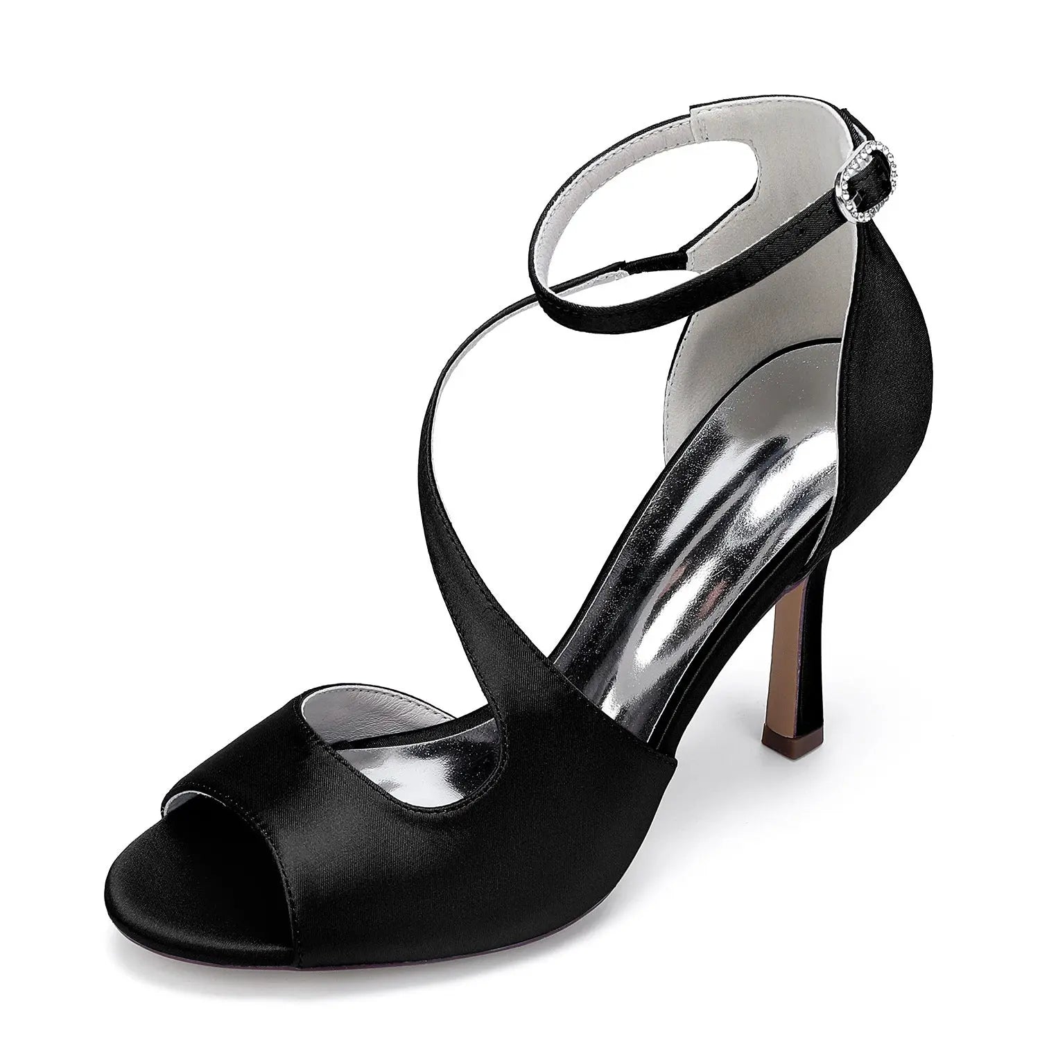 Satin Peep-Toe High Heels with Crisscross Ankle Strap HH021 Sheer Fairy