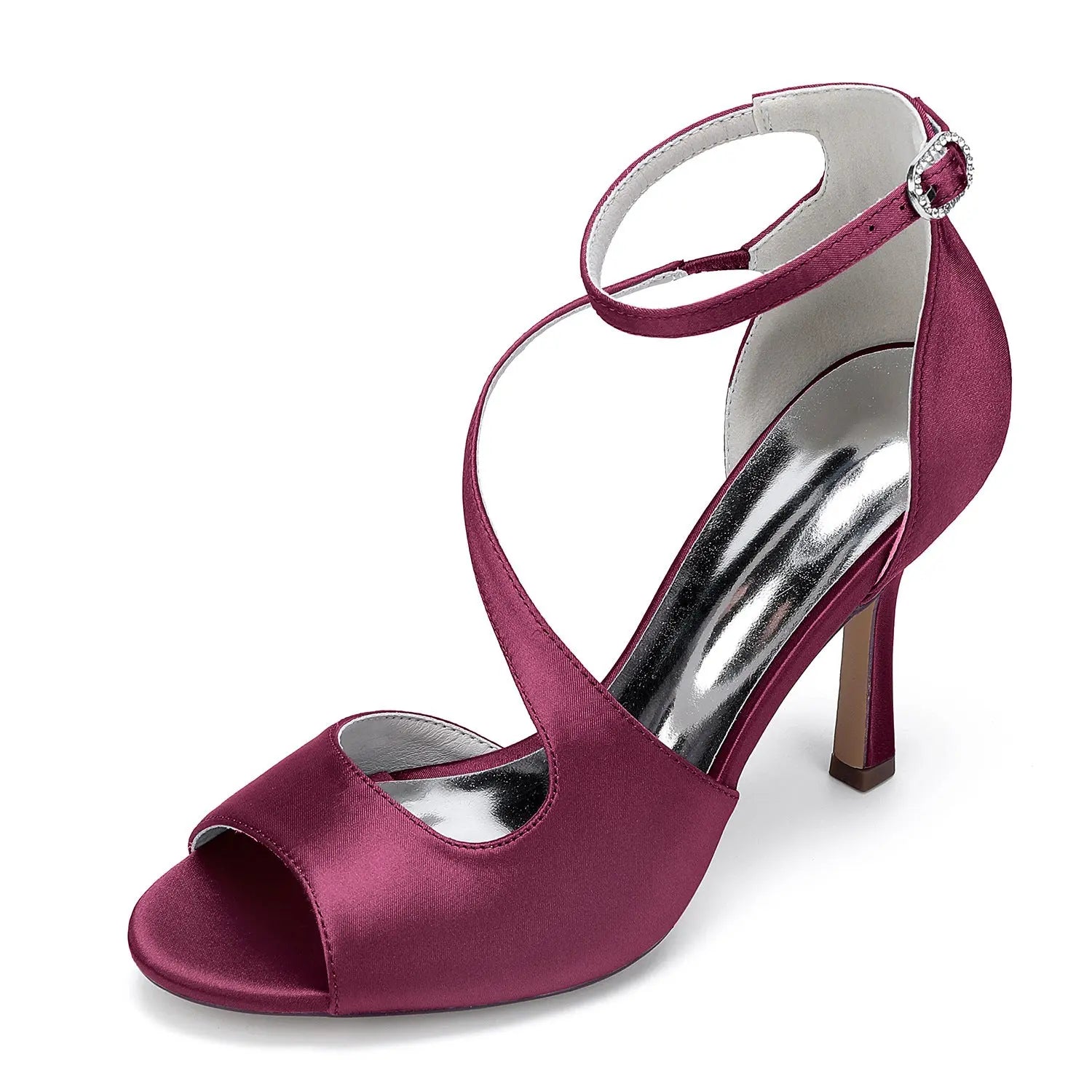 Satin Peep-Toe High Heels with Crisscross Ankle Strap HH021 Sheer Fairy