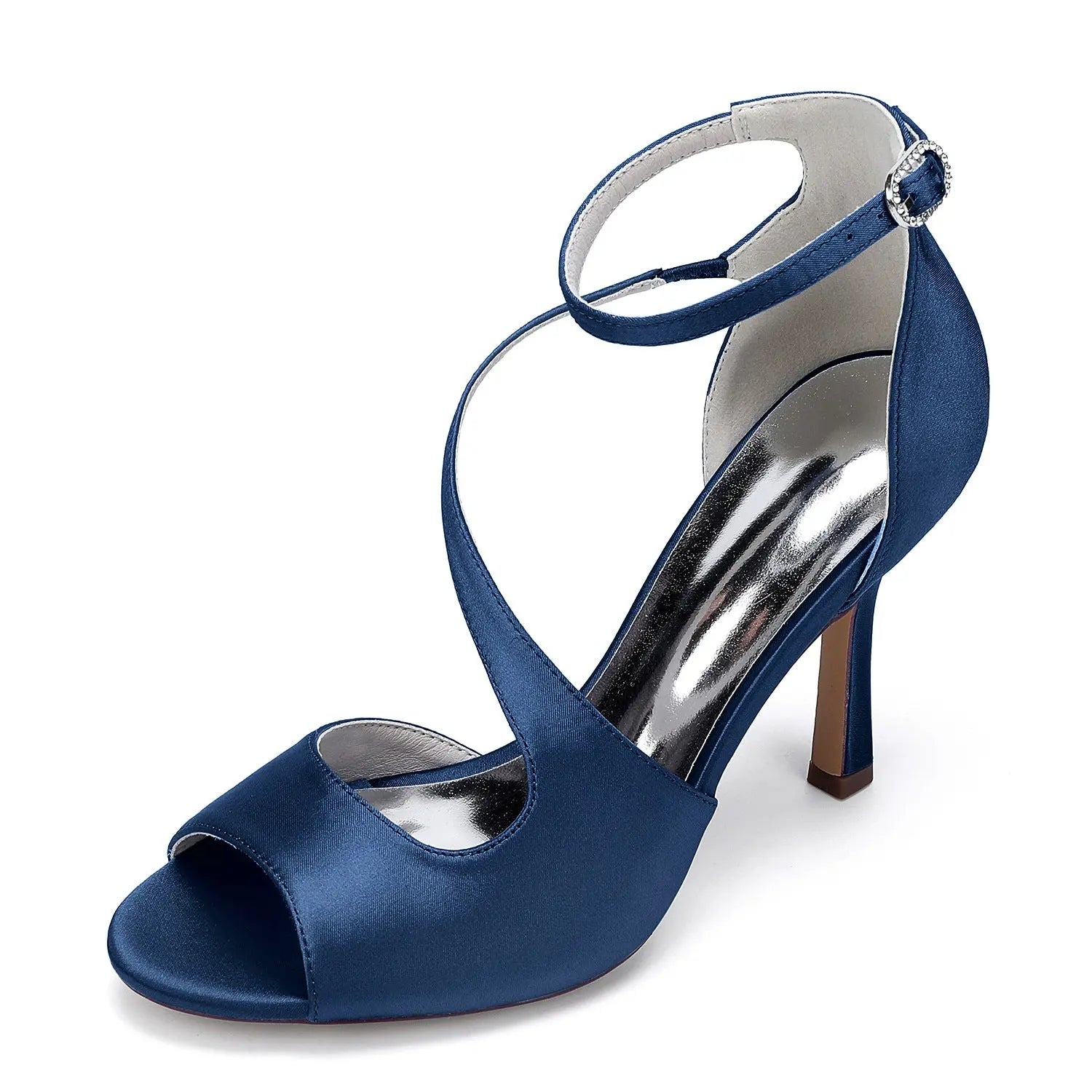 Satin Peep-Toe High Heels with Crisscross Ankle Strap HH021 Sheer Fairy