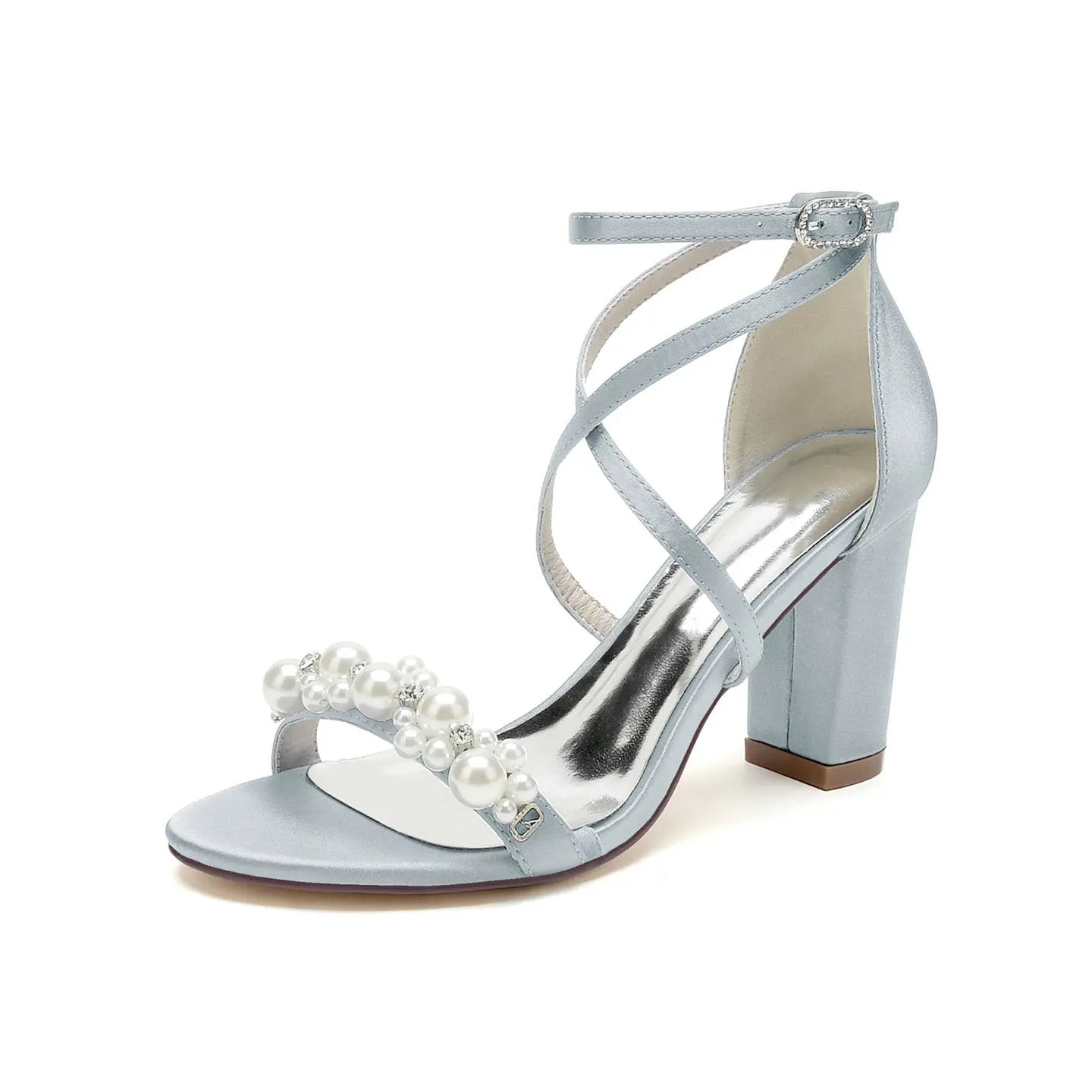 Bridal Pearl Decorated Crisscross Strap High Heel Sandals for Wedding HH023 Sheer Fairy
