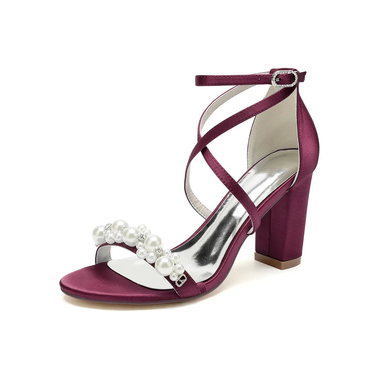 Bridal Pearl Decorated Crisscross Strap High Heel Sandals for Wedding HH023 Sheer Fairy