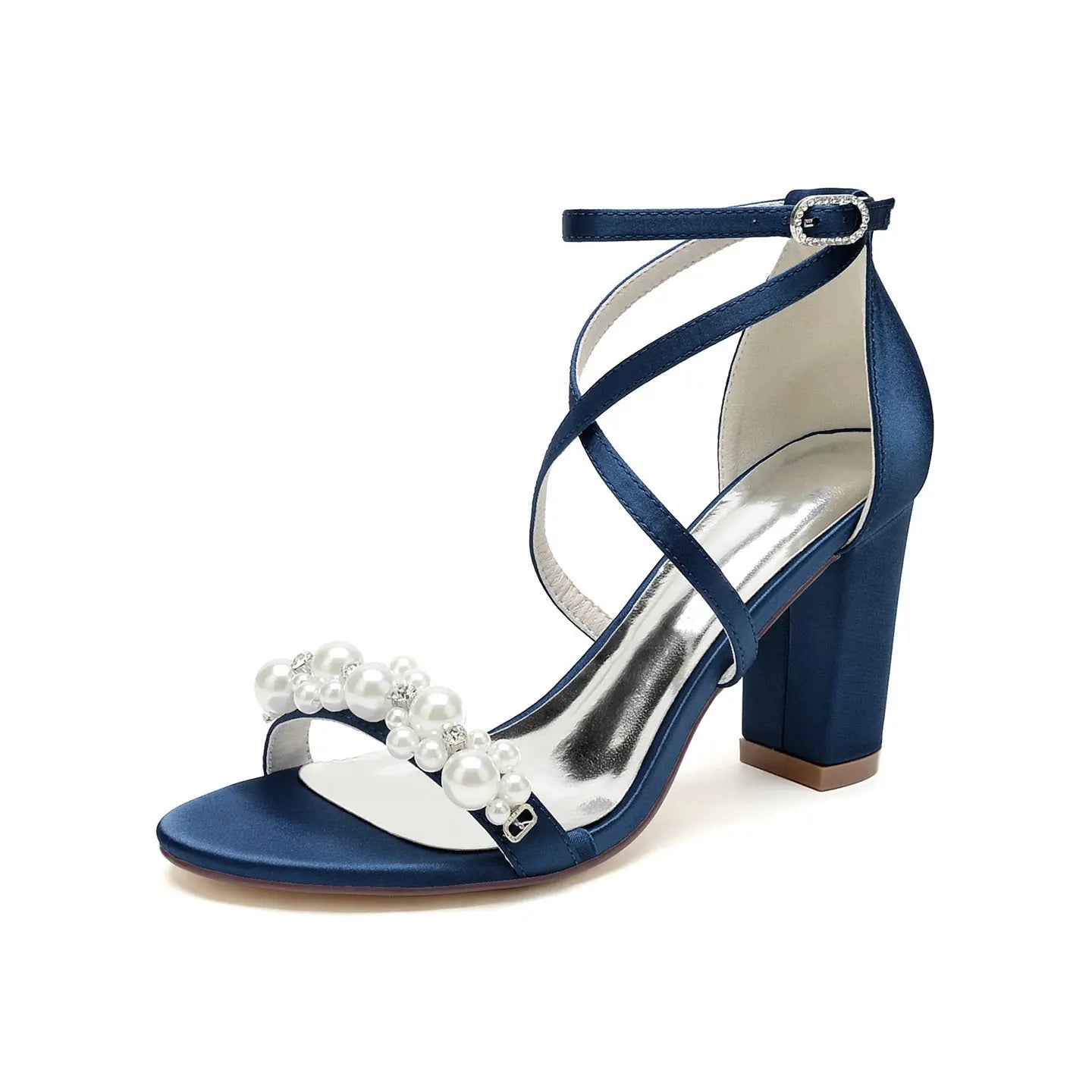 Bridal Pearl Decorated Crisscross Strap High Heel Sandals for Wedding HH023 Sheer Fairy