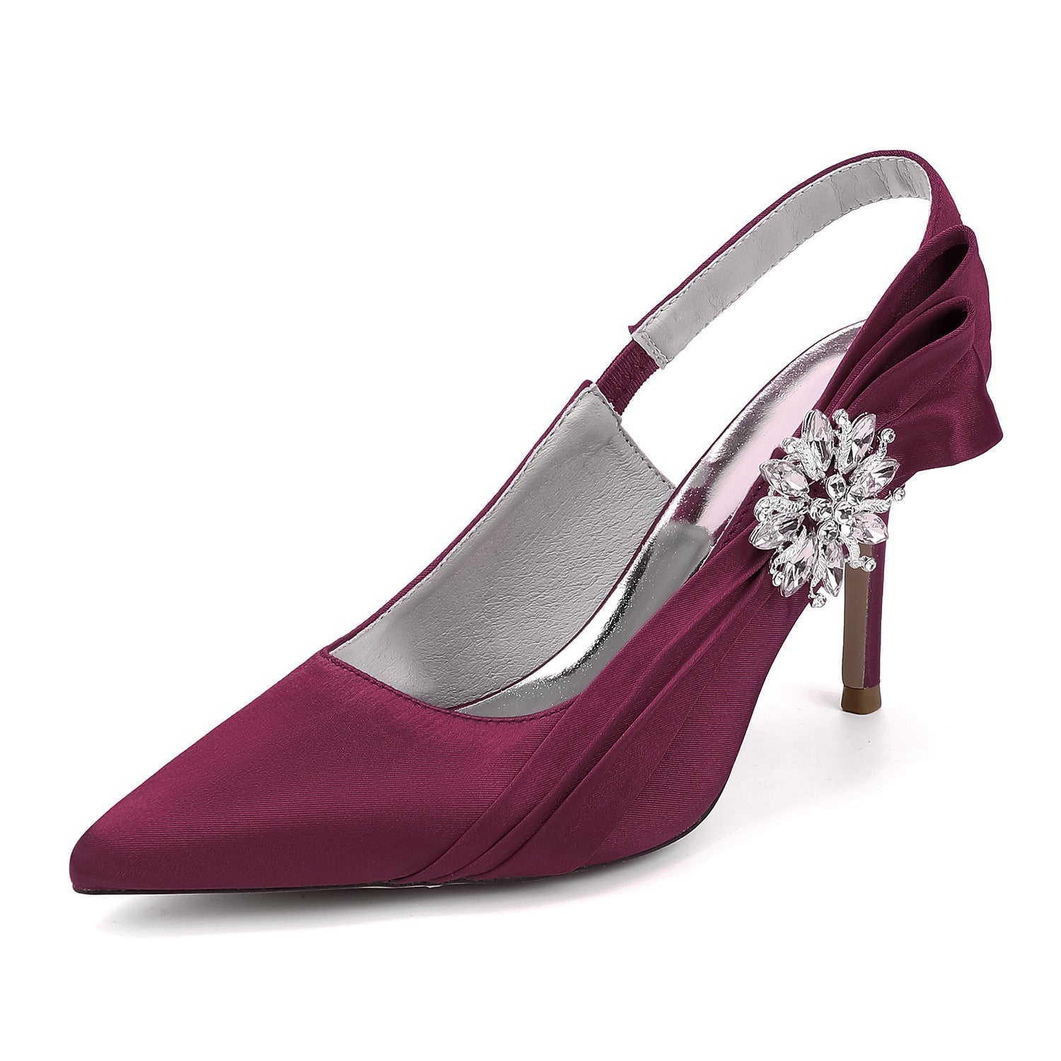 Bridal Pointed Toe Stiletto Heels with Satin Bow and Rhinestone HH027 Sheer Fairy