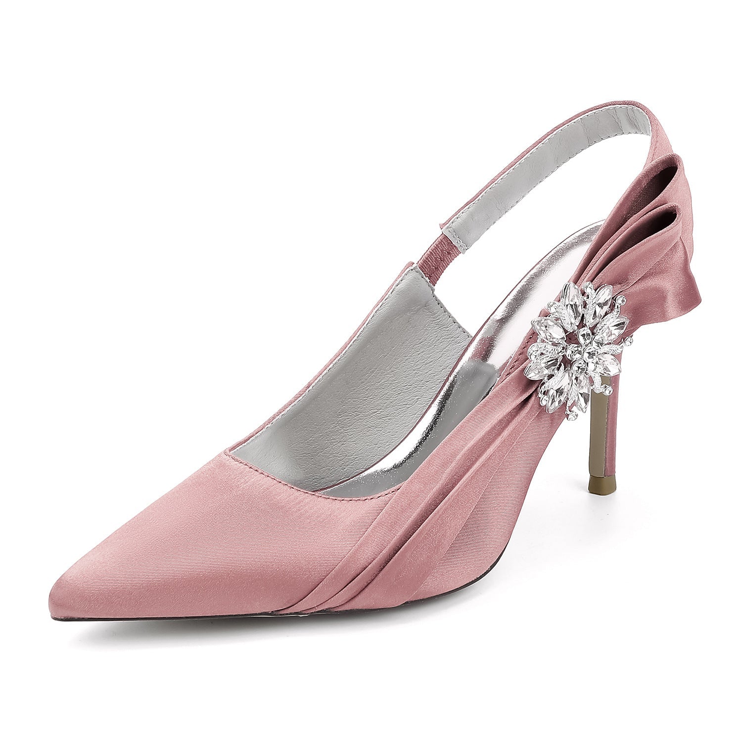 Bridal Pointed Toe Stiletto Heels with Satin Bow and Rhinestone HH027 Sheer Fairy