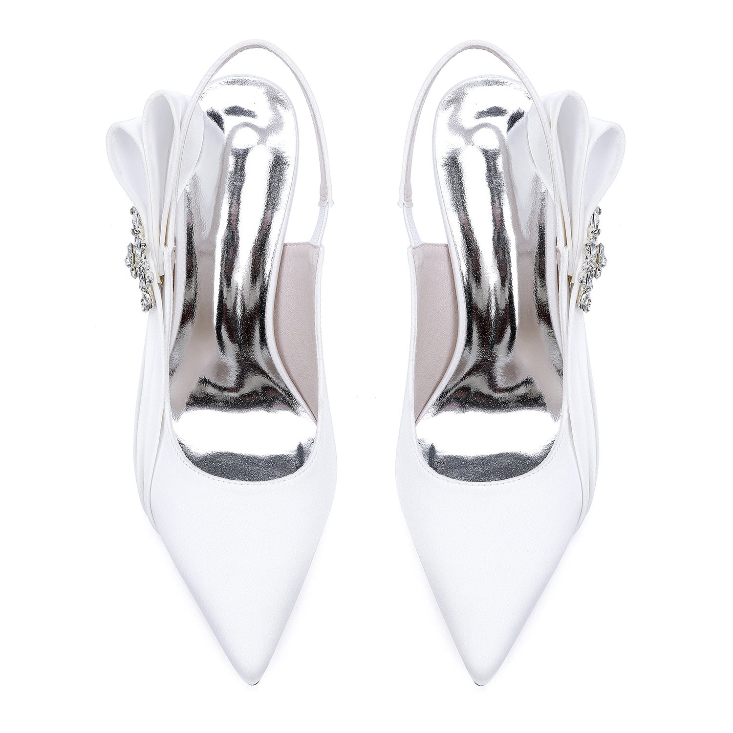 Bridal Pointed Toe Stiletto Heels with Satin Bow and Rhinestone HH027 Sheer Fairy