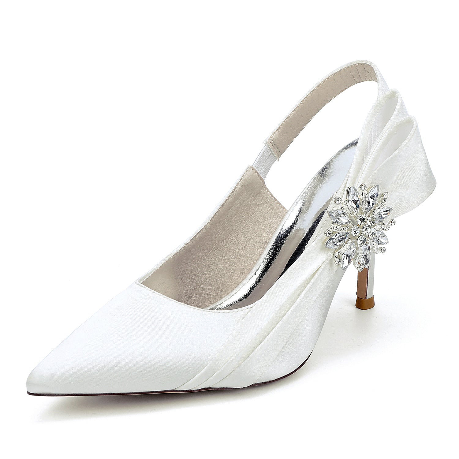 Bridal Pointed Toe Stiletto Heels with Satin Bow and Rhinestone HH027 Sheer Fairy