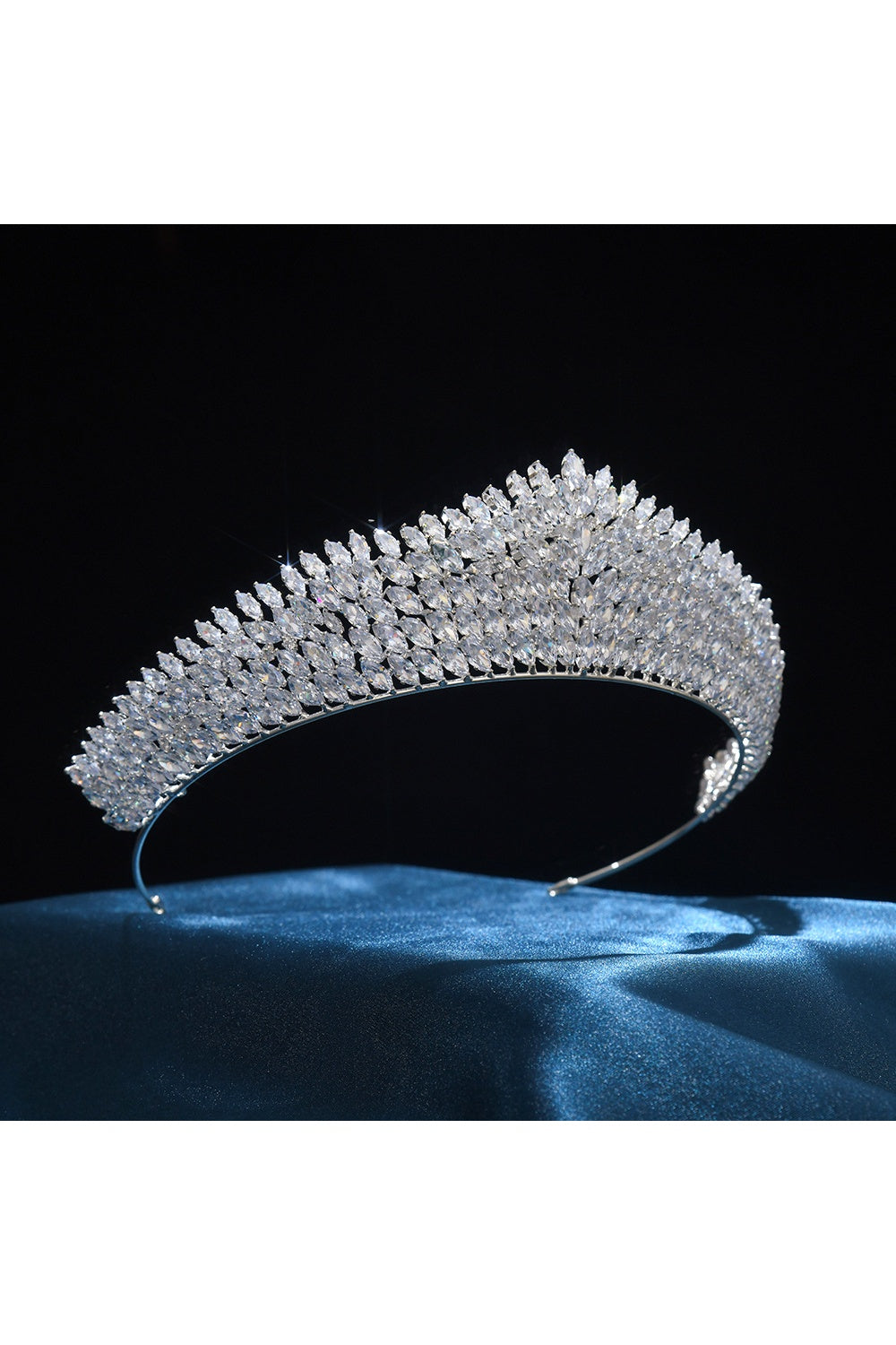 Luxury Silver Crystal Statement Tiara Crown HP008