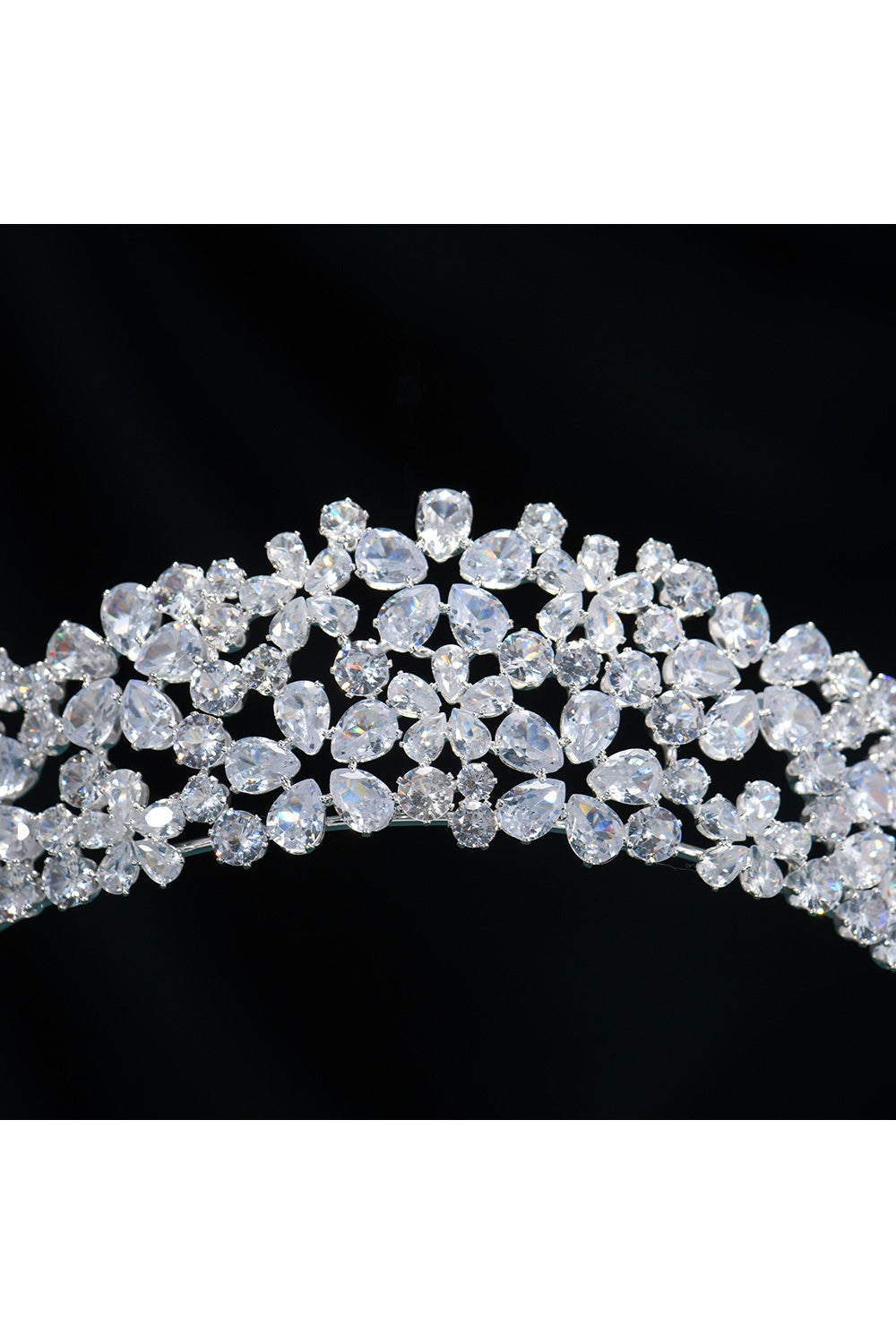 Silver Crystal Floral Tiara Crown for Prom HP013