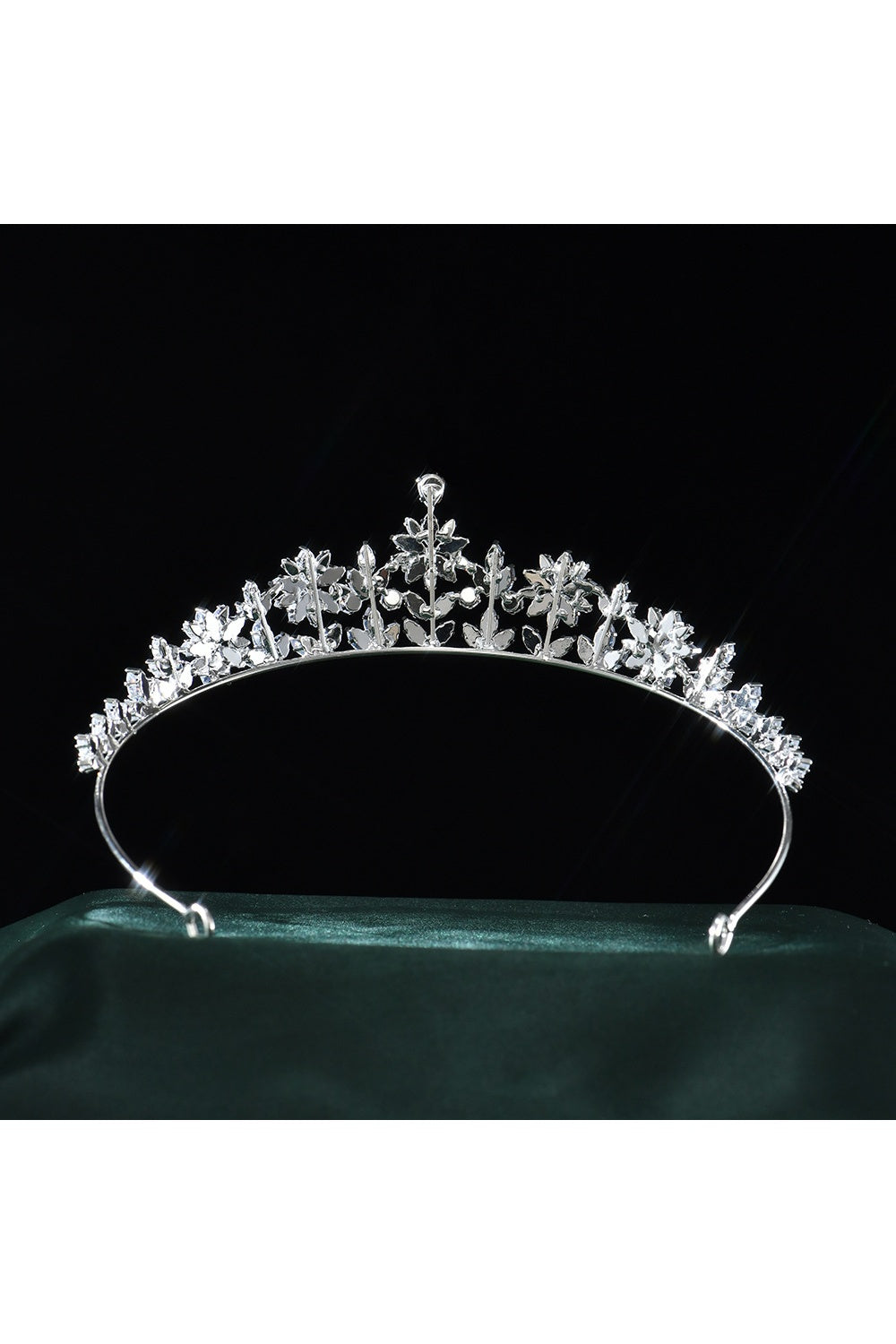 Silver Crystal Leaf & Floral Tiara Crown HP015