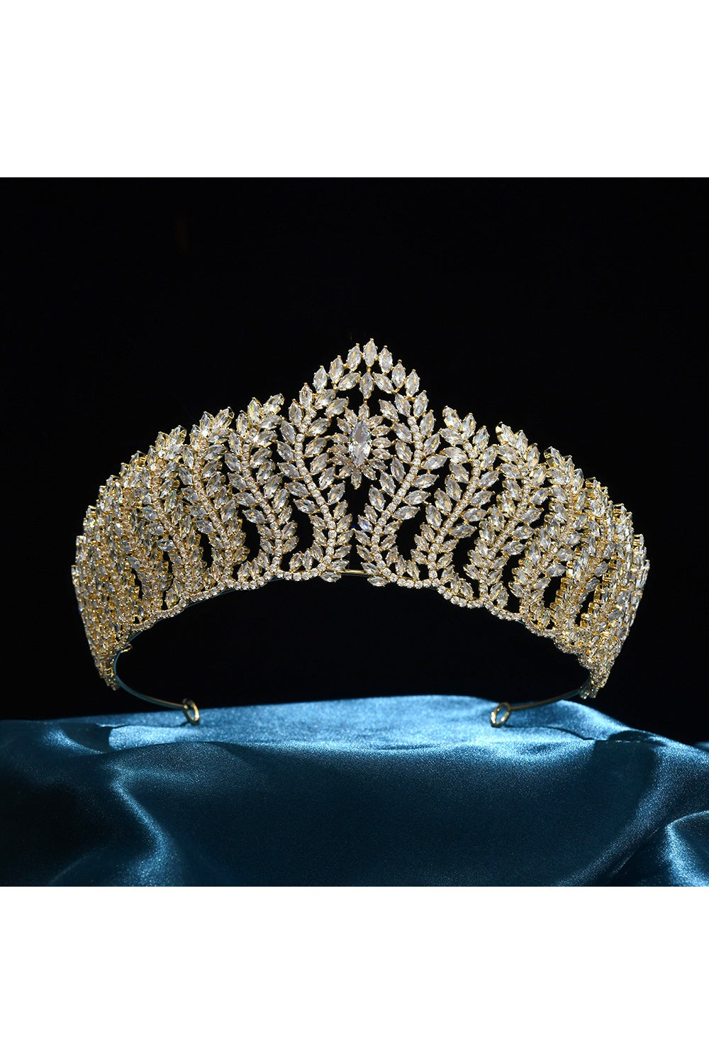 Gold Crystal Leaf-Tiered Tiara Crown HP017