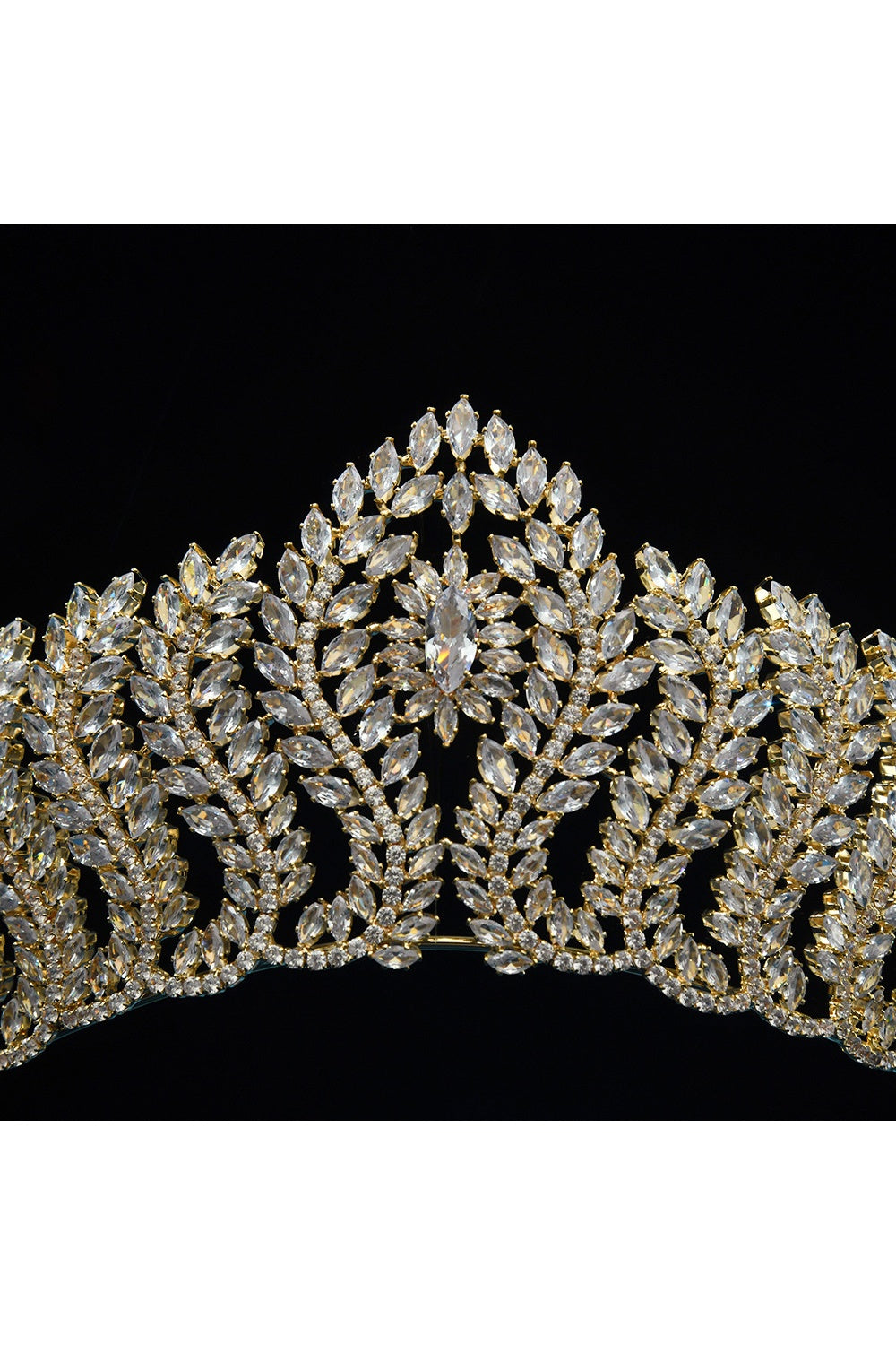 Gold Crystal Leaf-Tiered Tiara Crown HP017