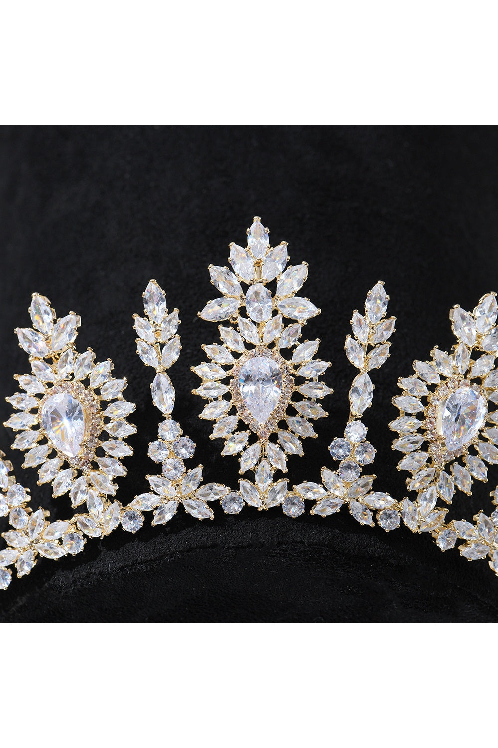 Bridal Headpiece Gold Crystal Floral-Tiered Tiara Crown HP019