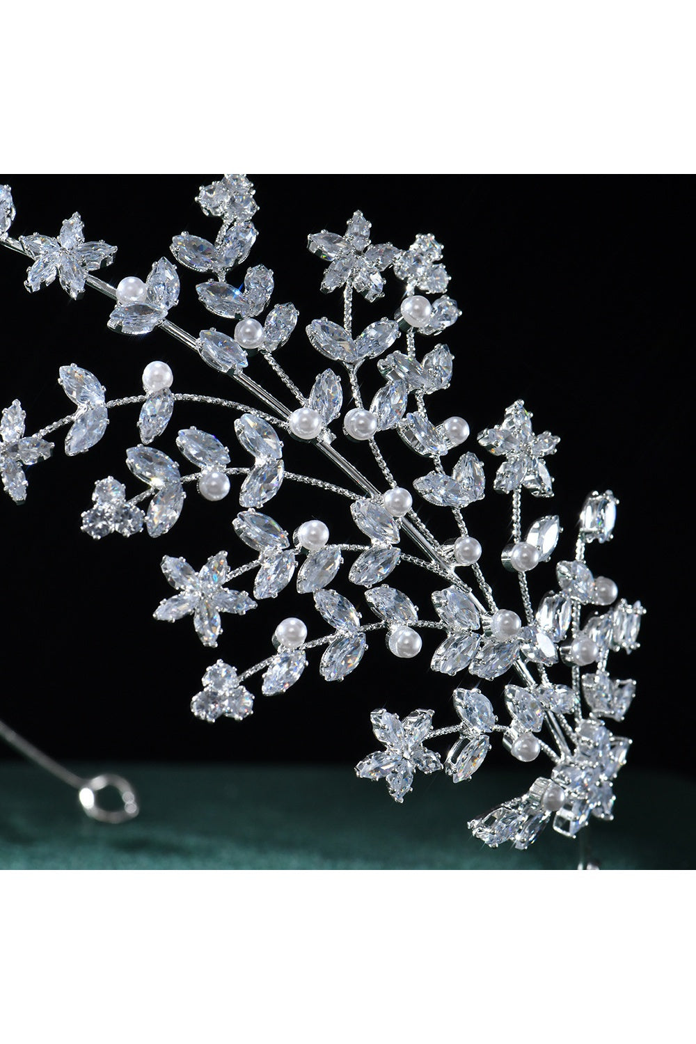Silver Crystal Leaf Branch Tiara Crown HP025