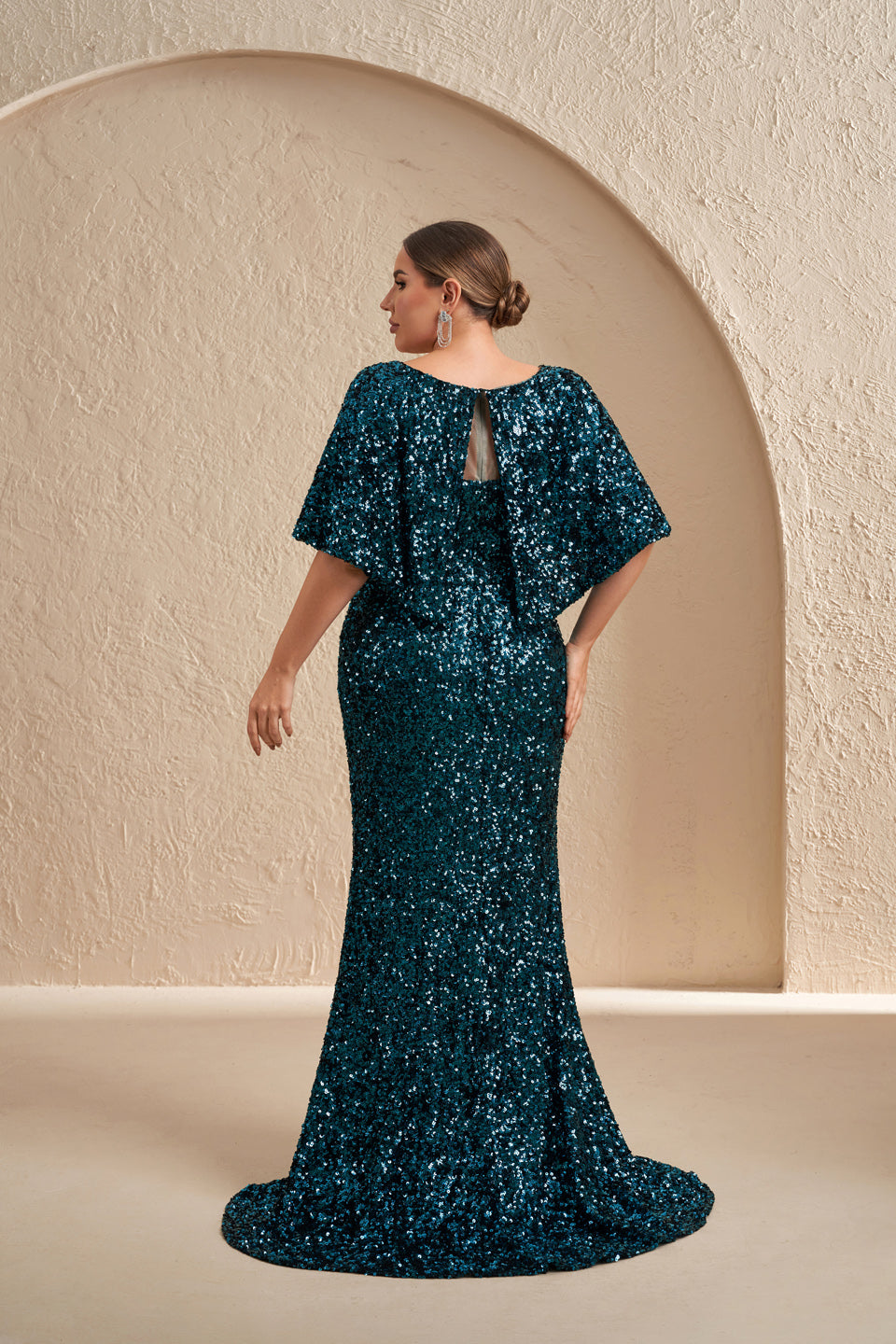 Sparkly Sequins Emerald Green Mermaid Mother of the Bride Dress With Half Sleeve SF618 Sheer Fairy