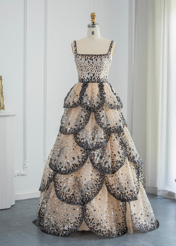 Champagne Silver Sequin Tiered Evening Dress SS243 Sheer Fairy