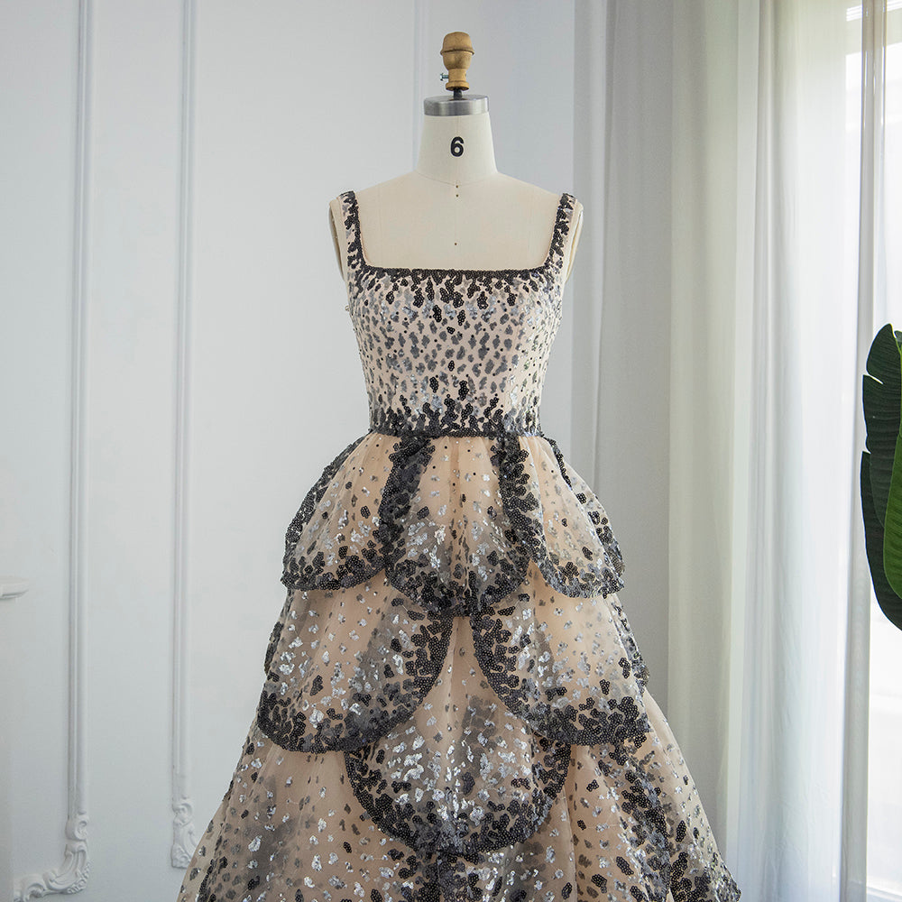 Champagne Silver Sequin Tiered Evening Dress SS243 Sheer Fairy