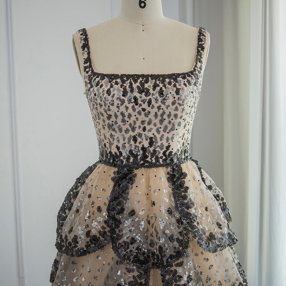 Champagne Silver Sequin Tiered Evening Dress SS243 Sheer Fairy