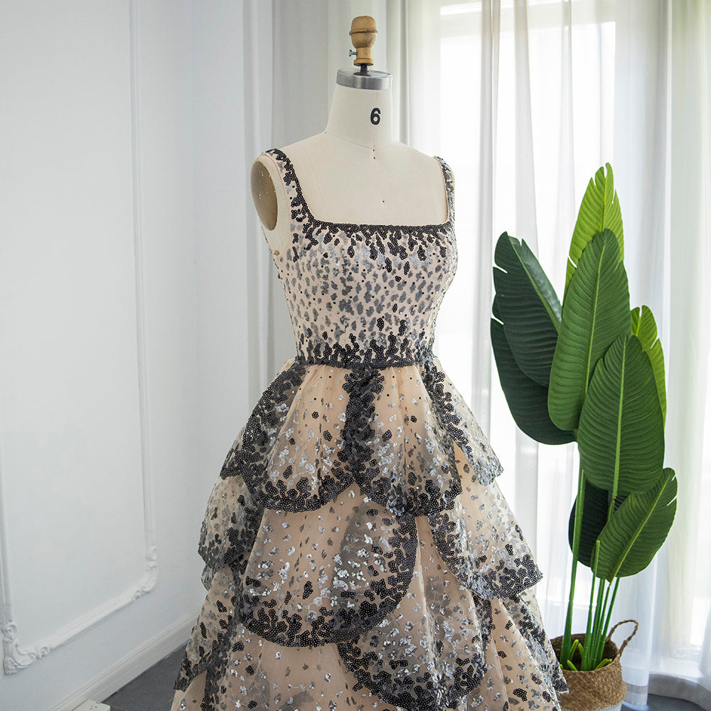 Champagne Silver Sequin Tiered Evening Dress SS243 Sheer Fairy