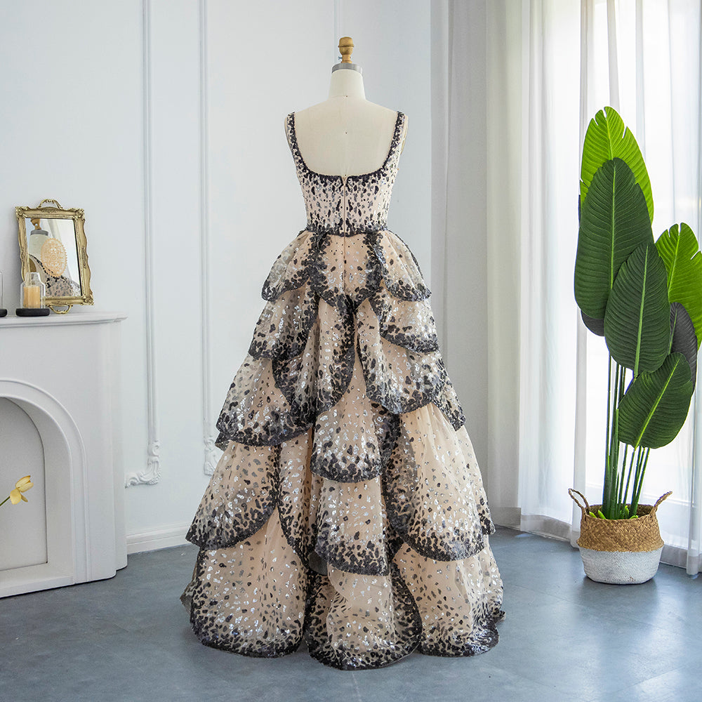 Champagne Silver Sequin Tiered Evening Dress SS243 Sheer Fairy