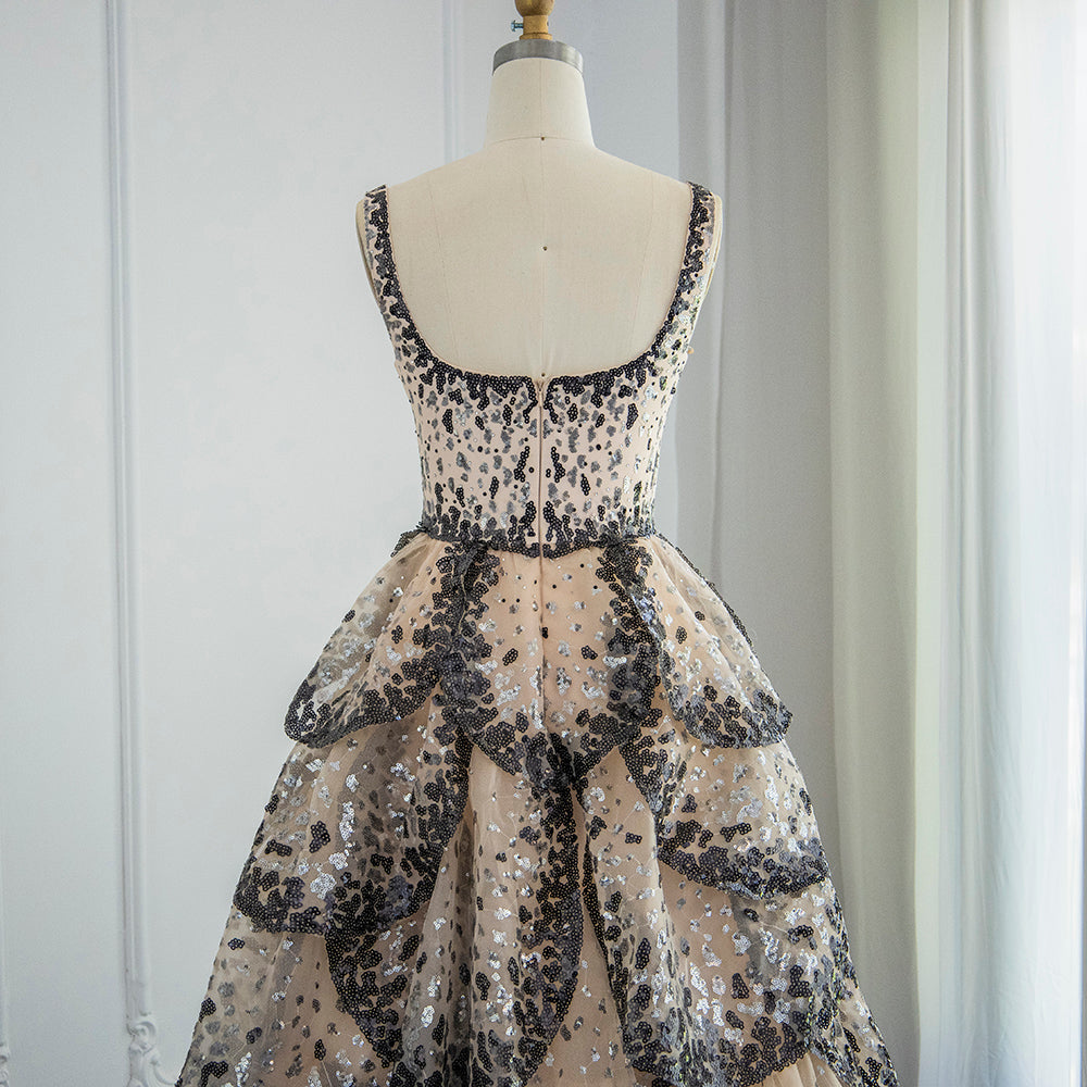 Champagne Silver Sequin Tiered Evening Dress SS243 Sheer Fairy