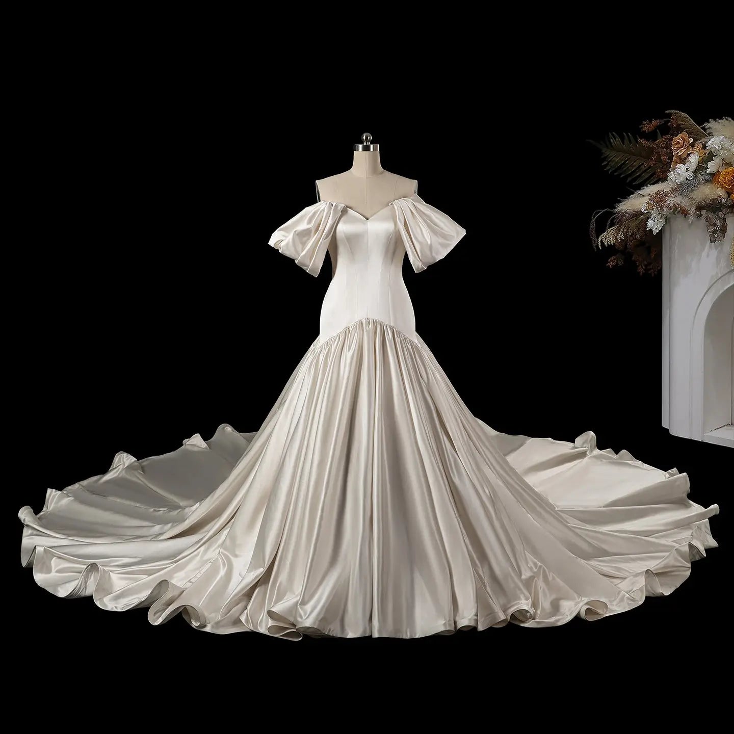 Off-the-Shoulder Satin Ball Gown Wedding Dress SW192 Sheer Fairy