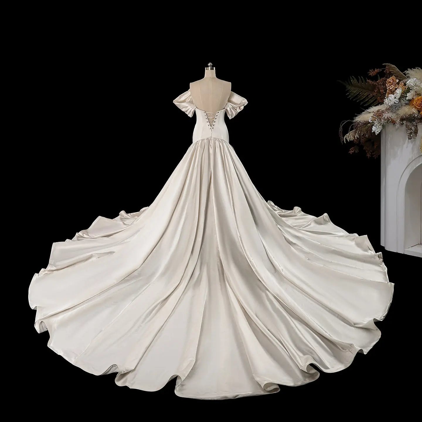 Off-the-Shoulder Satin Ball Gown Wedding Dress SW192 Sheer Fairy
