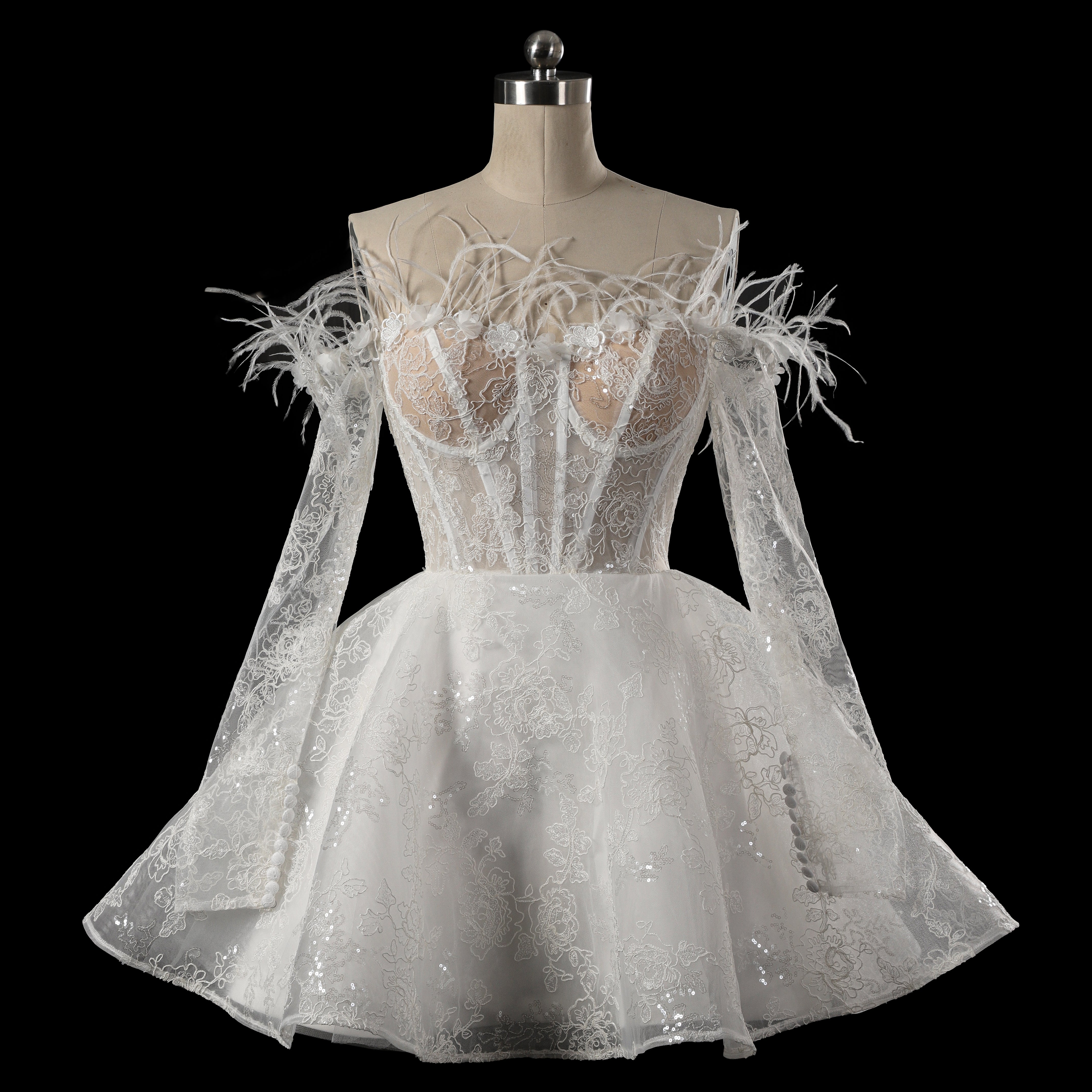 Off-the-Shoulder Corset Ball Gown Wedding Dress with Floral SW229（副本） Sheer Fairy
